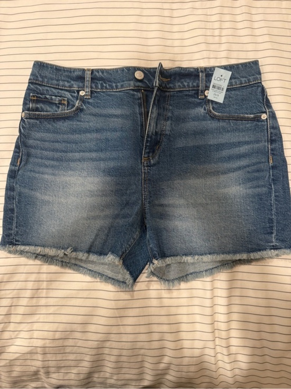 LOFT Women's Blue Denim Frayed Hem High Rise Shorts 29 (8) Petite